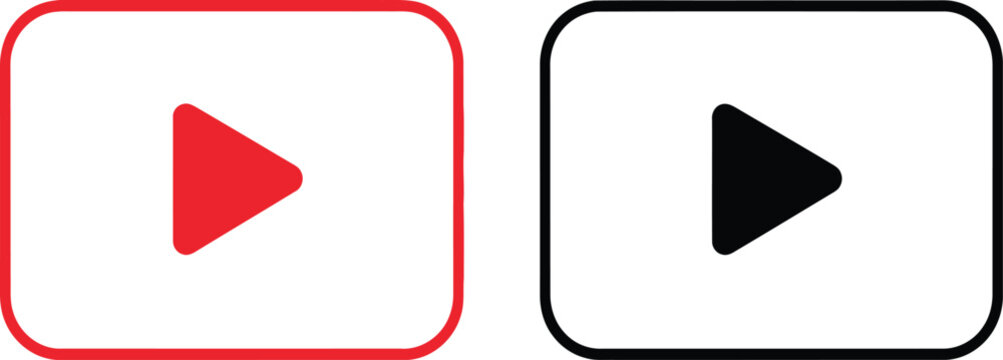 Play button icons for video players in red and black on for web and mobile applications