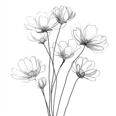 Obraz premium Minimal Botanical Line Art Flowers on White Background
