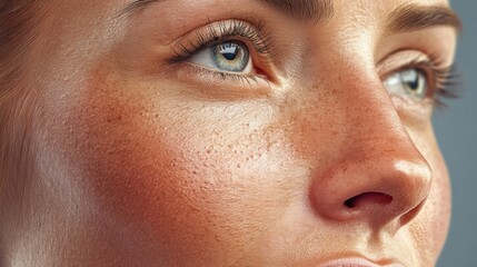 Naklejka premium A captivating close-up portrait highlighting the details of a woman's face, skin, and features.