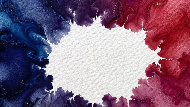 Abstract Ink Splatter Frame with Red Blue and Purple Colors on Textured Paper Background