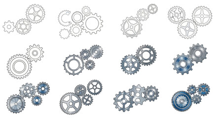 Gears and Cogs Set: Mechanical Engineering, Industrial Design, Teamwork Concept, Vintage and Modern Styles