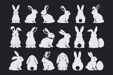Cute bunny rabbit illustrations on a dark background for Easter