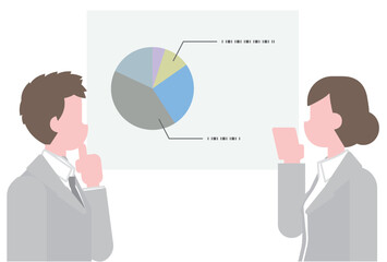 円グラフを見ながら話すビジネスパーソン