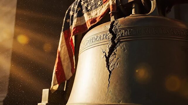 The Iconic Liberty Bell With American Flag and Sun Rays Symbolizing Freedom and Independence Day