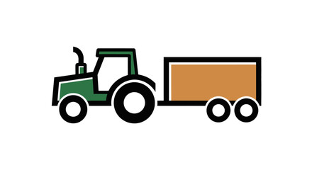 Fototapeta premium A green tractor with a brown trailer attached, depicted in a simple, clean graphic illustration style.