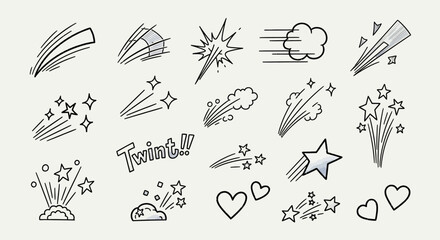 Hand-Drawn Comic Style Explosions, Stars, Hearts, and Speed Lines Vector Elements