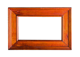 Retro blank empty rectangular brown wooden frame isolated on white