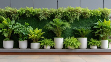 Obraz premium Lush Green Indoor Plants Displayed with Modern Pots in a Contemporary Space, Creating a Refreshing and Inviting Ambiance for Interior Decor