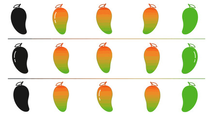 Mango Ripening Stages: From Green to Ripe, Silhouette and Color Gradient