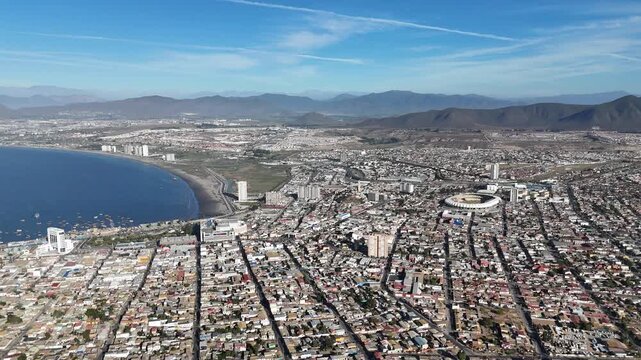 Cross of the Third Millennium monument in Coquimbo, Chile. Huge concrete cross on a hilltop overlooking the city and bay.