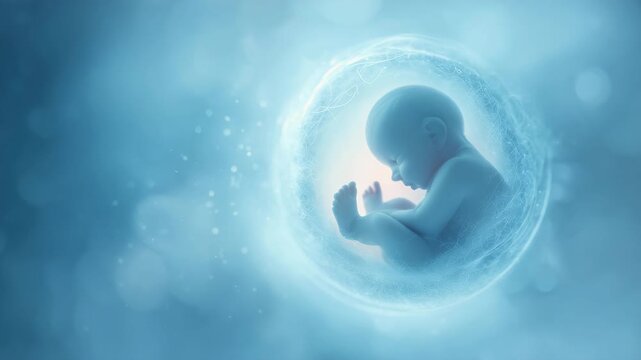 生命の起源：神秘的な光に包まれた胎児のイメージ動画