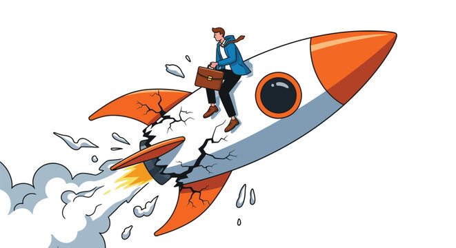 Businessman riding rocket toward success