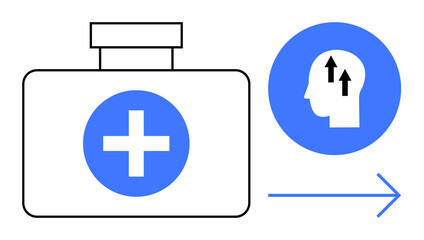 Fototapeta premium Healthcare concept. Healthcare with a first aid kit and mental well-being symbol growth and improvement. Healthcare s physical and mental care. For medical apps, mental health awareness, wellness