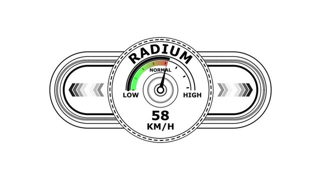 Universal level meter indicator with radium text Animation. Gauge scale meter status performance on white background. System status risk health emotion performance gauge icon. 4k animation 