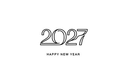 Obraz premium Happy New Year 2027 Continuous Line Typography Logo Vector Template for Modern Branding