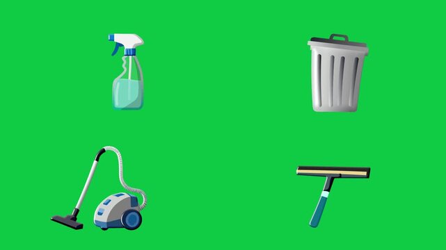 2D Animated Cleaning Tools Set for Household Hygiene Projects