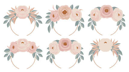 Fototapeta premium Collection of six floral wreaths designed with intricate detail and delicate tones.