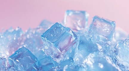 Close-up of ice cubes, soft blue tones
