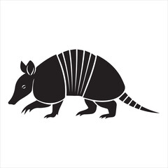 Cute silhouette of an armadillo walking with detailed armor and striped tail