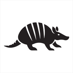 Black and White Armadillo Silhouette Vector Icon with Minimal Shape
