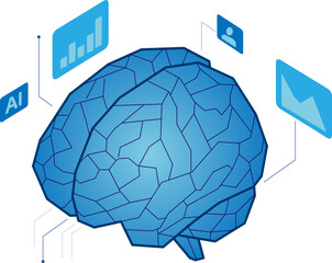 AI・人工知能の概念 脳のアイソメトリックイラスト ビジネス・テクノロジー背景