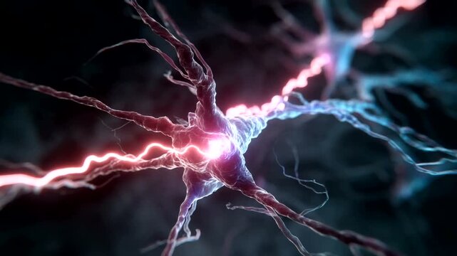 Colorful neurons transmitting signals in a dark space