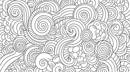 Intricate Abstract Swirls Pattern for Adult Coloring. Hand-Drawn Zentangle Doodle Line Art Background with Organic Waves & Spirals for Relaxation & Creativity. © Fery
