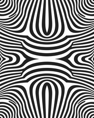 Abstract black and white geometric line pattern with symmetrical curves, optical illusion effect, modern design background for art, decoration, wallpaper, and creative projects