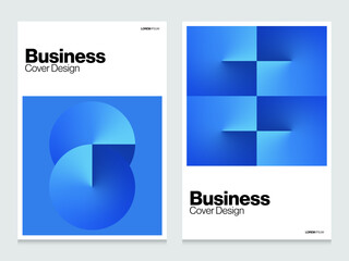 Modern professional business cover template with abstract blue conical gradient shape