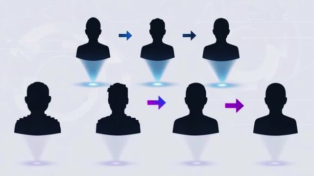 User profile icons transforming into abstract anonymous symbols.