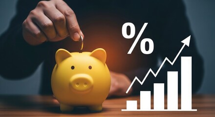 Saving money and financial growth concept with piggy bank and increasing graph