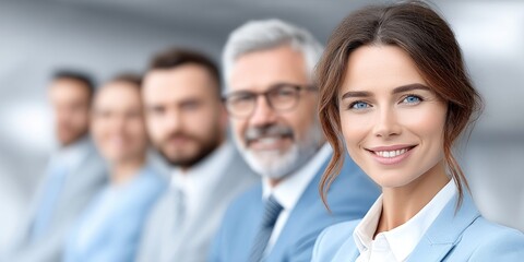 Fototapeta premium Diverse professional team smiling confidently in a modern office setting, showcasing collaboration and success