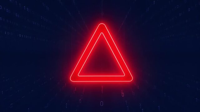 Red warning triangle with binary code background