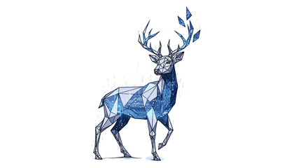 Obraz premium Blue Deer with Antlers and Leaves.