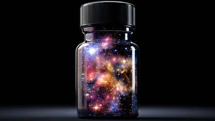Fototapeta premium Cosmic Essence: Captivating Jar Displaying a Vibrant Universe Inside, Perfect for Imagination, Science Fiction and Conceptual Projects