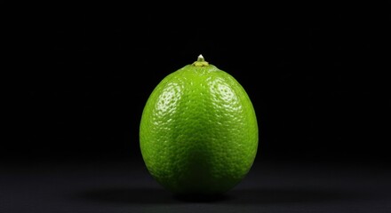 Single lime, vibrant green, smooth skin, against black backdrop