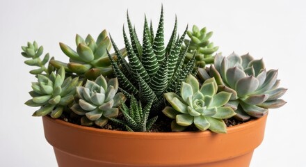 Terracotta pot filled with various succulents