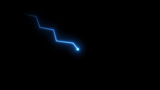 A bright neon blue abstract arrow shape with a zigzag line leading to it against a solid black background representing a directional concept or data visualization