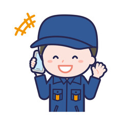 スマートフォンを使う「消防団員」の男性