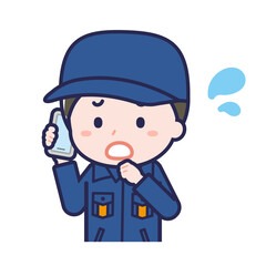 スマートフォンを使う「消防団員」の男性