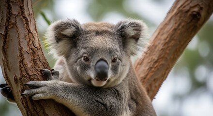 Koala resting on eucalyptus tree