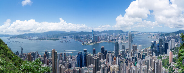 Panorama of skyline of Victoria Harbour in Hong Kong city