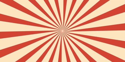 Retro red background with vintage circus sunburst. Psychedelic colorful swirl poster, abstract pattern in 70s carnival style. Hypnotic sunburst vector illustration. © Armani