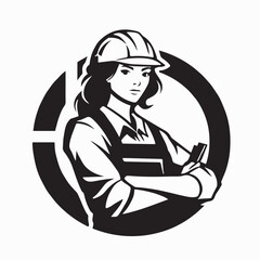 Woman Wearing Hard Hat Construction Worker Logo Vector On White Background