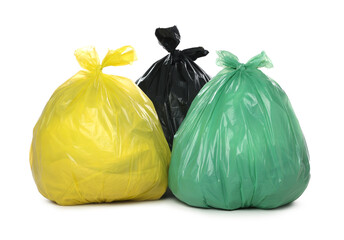 Garbage in plastic bags isolated on white
