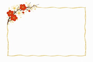 Obraz premium 金の装飾と梅の花の和風フレーム背景（生成AIで作成）| Japanese style plum blossom frame with gold decoration background (Generated by AI)