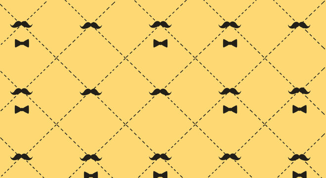 mustache and bow tie pattern on yellow background