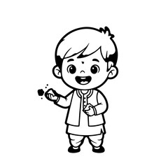 Obraz premium Holi Festival Boy Coloring Page for Kids Black and White Illustration