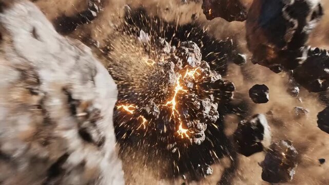 Explosive blast with debris and flames.