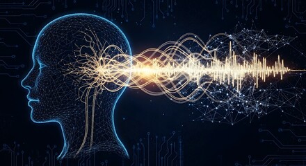 Fototapeta premium Innovative technology concept with human head and glowing neural network